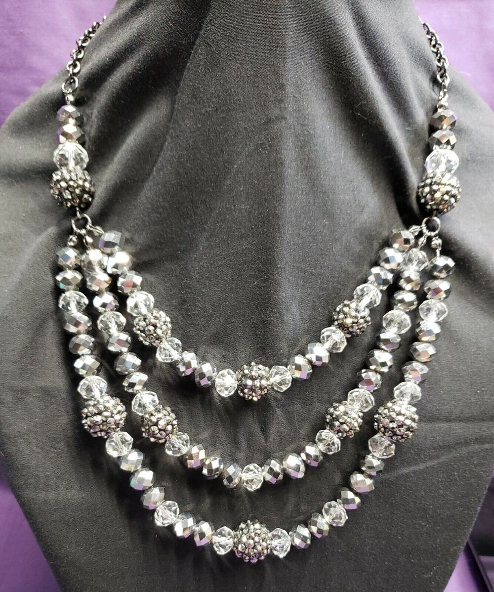 Style & Co Three Tier Gunmetal and Glass Bead Necklace, with tags